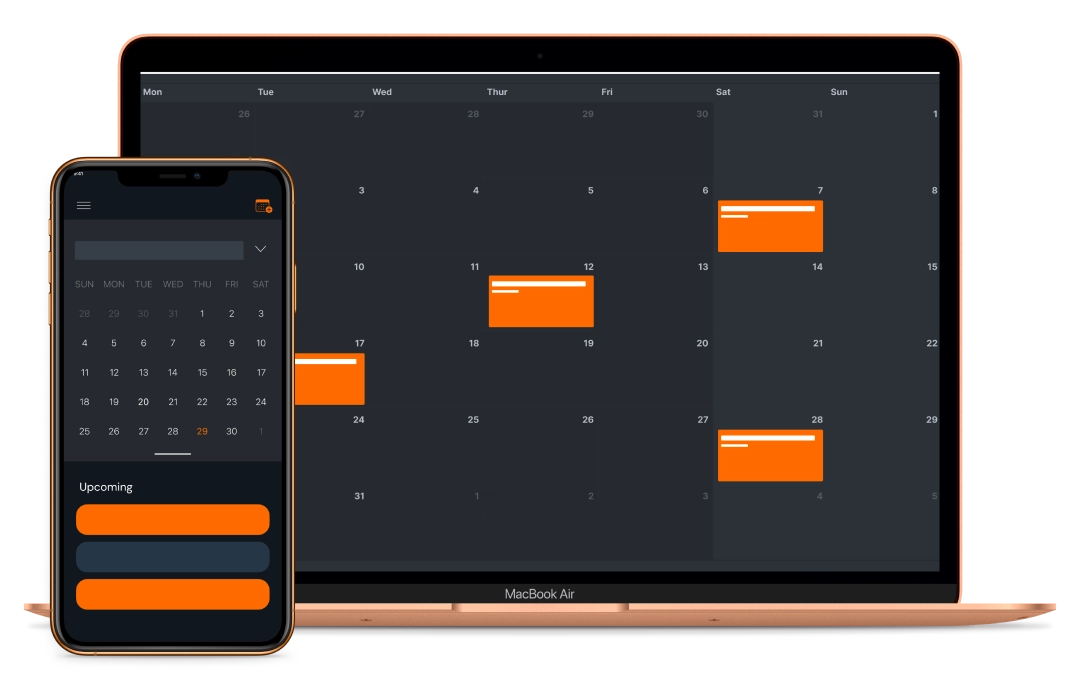 A laptop with a calendar on the screen.